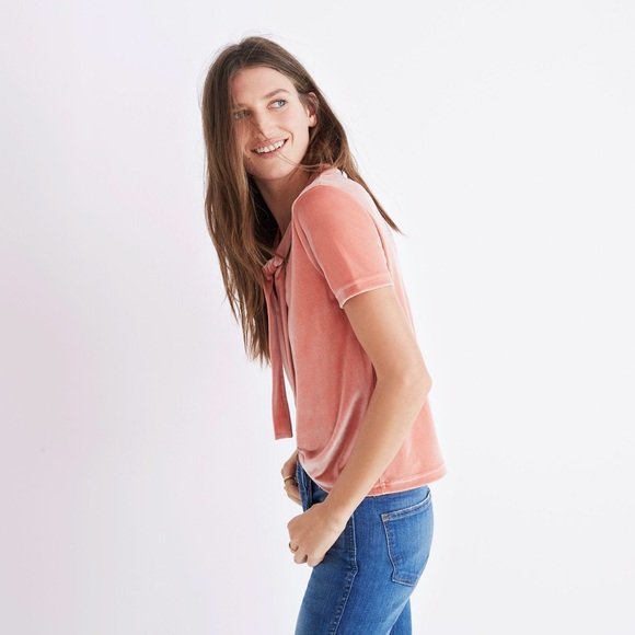 Madewell Coral Velvet T-shirt with Tie - Picture 2 of 6